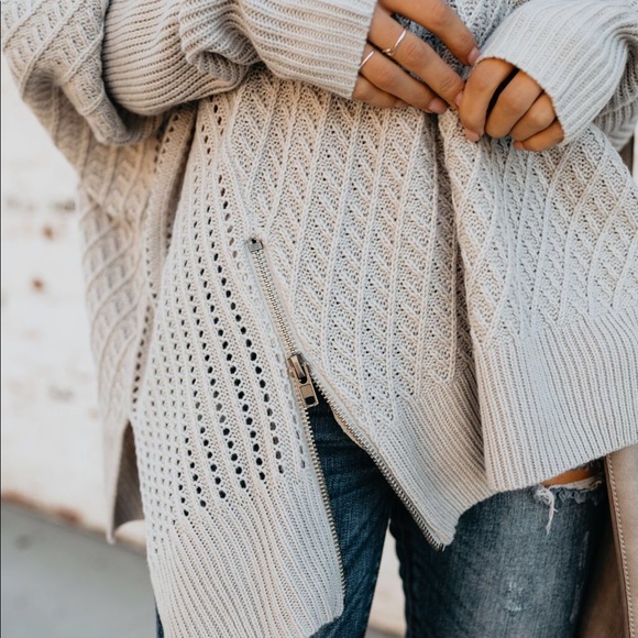 Divine Zipper Sweater in Lt. Grey - Picture 6 of 8